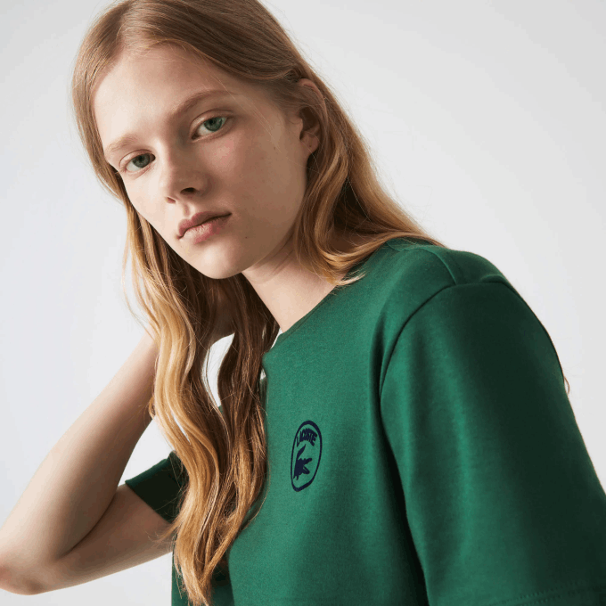 Women Lacoste V0ZN2608 Green 132 Loose Fit Organic Cotton T-Shirt - Image 4
