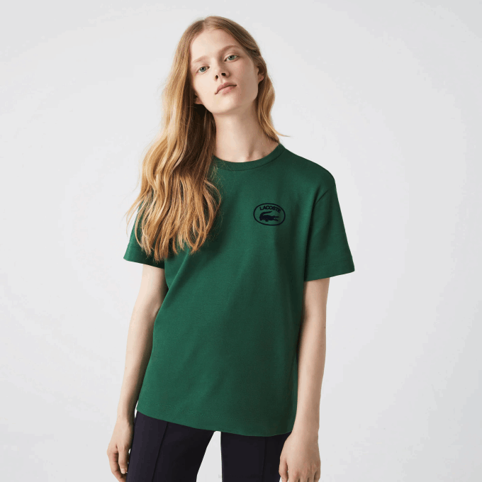 Women Lacoste V0ZN2608 Green 132 Loose Fit Organic Cotton T-Shirt - Image 1