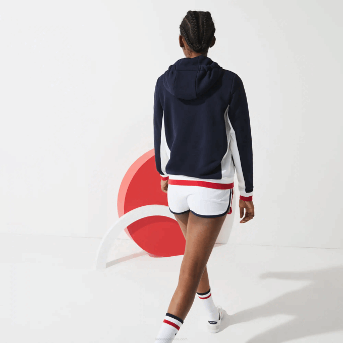 Women Lacoste V0ZN2610 Navy Blue White Red LAW SPORT French Sporting Spirit Edition Fleece Zip Jacket - Image 3