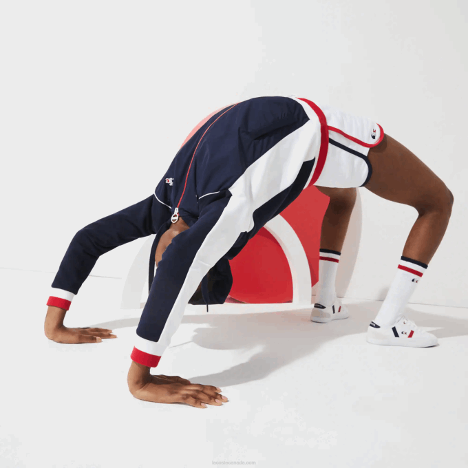 Women Lacoste V0ZN2610 Navy Blue White Red LAW SPORT French Sporting Spirit Edition Fleece Zip Jacket - Image 4