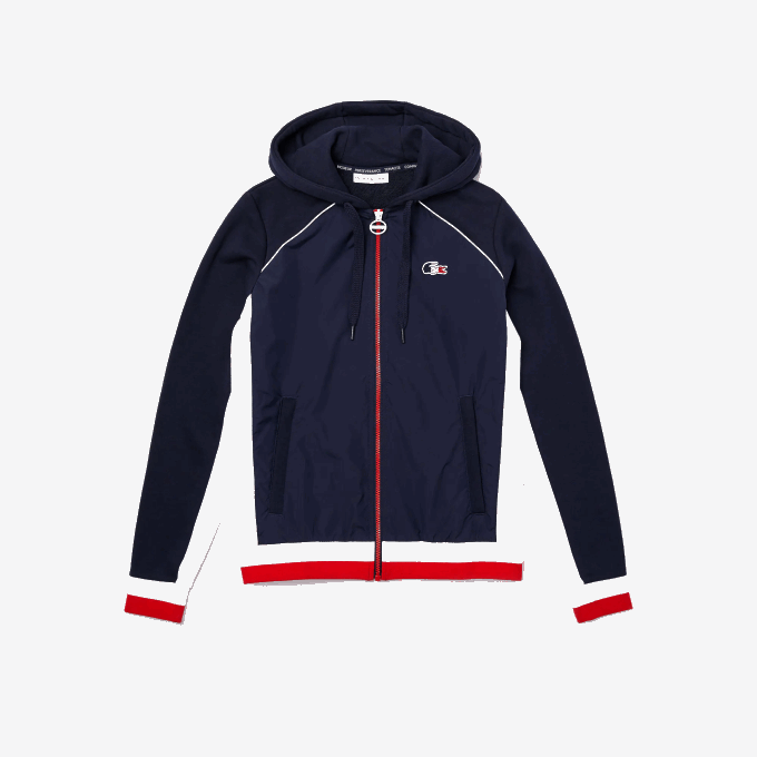 Women Lacoste V0ZN2610 Navy Blue White Red LAW SPORT French Sporting Spirit Edition Fleece Zip Jacket - Image 5