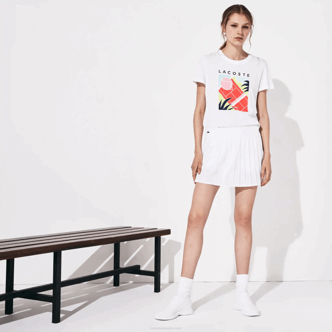 Women Lacoste V0ZN2612 White Z92 SPORT Tennis Technical Mesh Pleated Skirt - Image 6