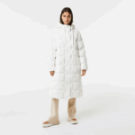 Women Lacoste V0ZN2614 White 70V Water-Repellent Reversible Long Jacket