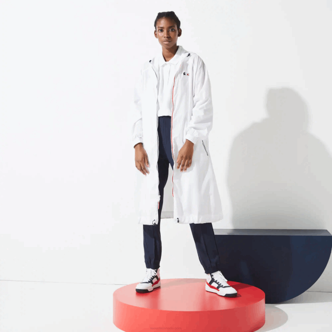 Women Lacoste V0ZN2622 White Navy Blue Red A10 SPORT French Sporting Spirit Edition Foldable Raincoat - Image 2