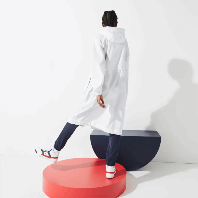 Women Lacoste V0ZN2622 White Navy Blue Red A10 SPORT French Sporting Spirit Edition Foldable Raincoat - Image 3