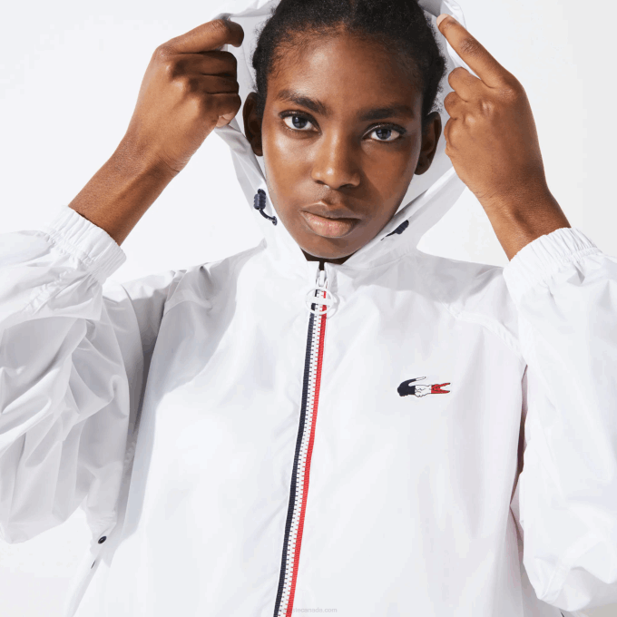 Women Lacoste V0ZN2622 White Navy Blue Red A10 SPORT French Sporting Spirit Edition Foldable Raincoat - Image 4
