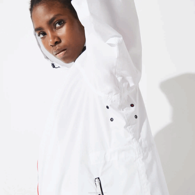 Women Lacoste V0ZN2622 White Navy Blue Red A10 SPORT French Sporting Spirit Edition Foldable Raincoat - Image 6