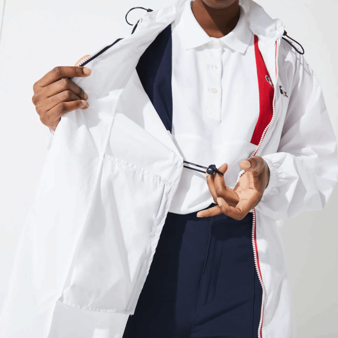 Women Lacoste V0ZN2622 White Navy Blue Red A10 SPORT French Sporting Spirit Edition Foldable Raincoat - Image 7