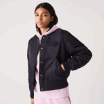 Women Lacoste V0ZN2623 Navy Blue HDE Quilted Nylon Bomber Jacket