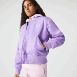 Women Lacoste V0ZN2624 Purple GFU Quilted Nylon Bomber Jacket - Image 2
