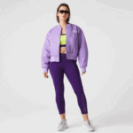 Women Lacoste V0ZN2624 Purple GFU Quilted Nylon Bomber Jacket - Image 9