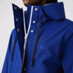 Women Lacoste V0ZN2628 Blue BDM Long Hooded Water-Resistant Parka - Image 2