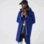 Women Lacoste V0ZN2628 Blue BDM Long Hooded Water-Resistant Parka