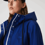 Women Lacoste V0ZN2628 Blue BDM Long Hooded Water-Resistant Parka - Image 10