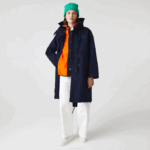 Women Lacoste V0ZN2629 Navy Blue Orange PF1 Water-Repellent 3-In-1 Parka