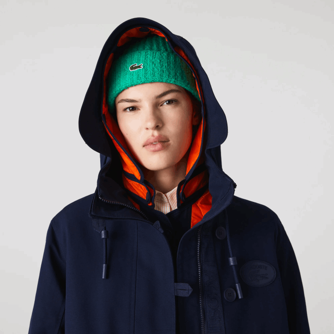 Women Lacoste V0ZN2629 Navy Blue Orange PF1 Water-Repellent 3-In-1 Parka - Image 4
