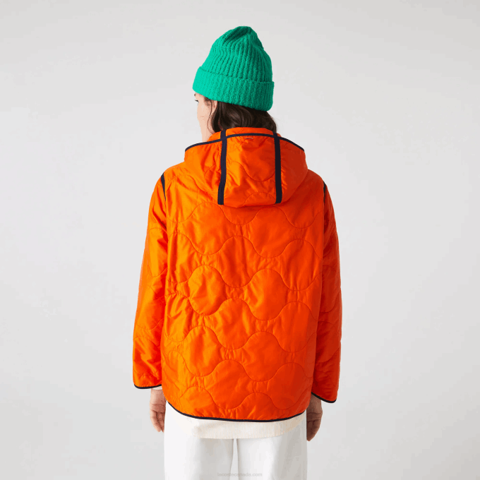 Women Lacoste V0ZN2629 Navy Blue Orange PF1 Water-Repellent 3-In-1 Parka - Image 7