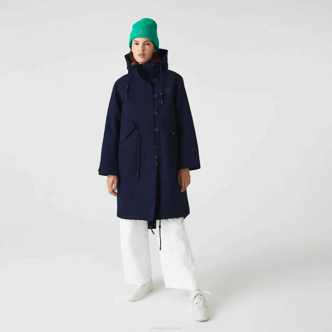 Women Lacoste V0ZN2629 Navy Blue Orange PF1 Water-Repellent 3-In-1 Parka - Image 8