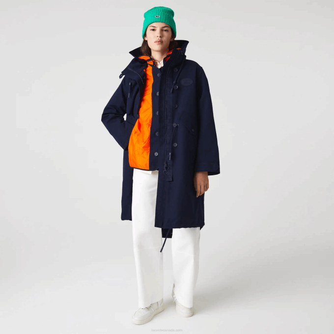 Women Lacoste V0ZN2629 Navy Blue Orange PF1 Water-Repellent 3-In-1 Parka - Image 1
