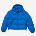 Women Lacoste V0ZN2632 Blue QPT LIVE Detachable Hood Short Quilted Rain Jacket