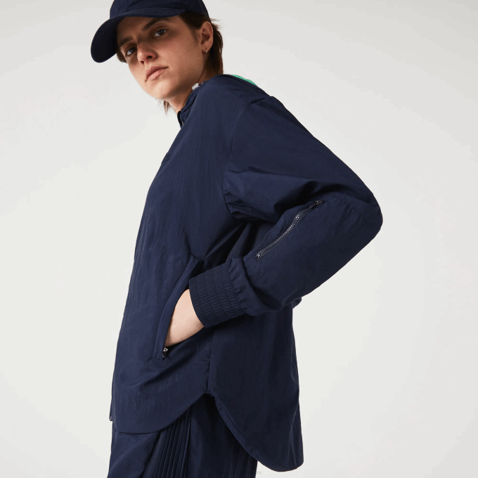 Women Lacoste V0ZN2633 Navy Blue Green BWY SPORT Light Zippered Nylon And Mesh Jacket - Image 2