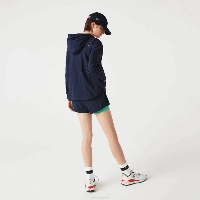 Women Lacoste V0ZN2633 Navy Blue Green BWY SPORT Light Zippered Nylon And Mesh Jacket - Image 3