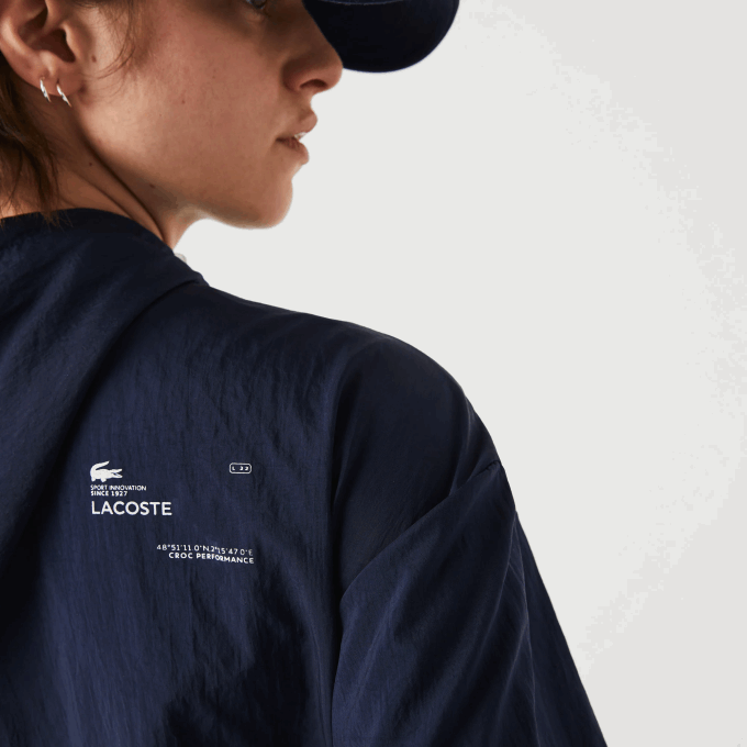 Women Lacoste V0ZN2633 Navy Blue Green BWY SPORT Light Zippered Nylon And Mesh Jacket - Image 7