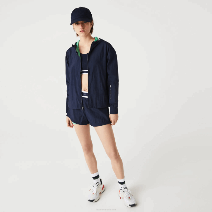 Women Lacoste V0ZN2633 Navy Blue Green BWY SPORT Light Zippered Nylon And Mesh Jacket - Image 1