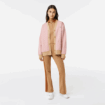 Women Lacoste V0ZN2634 Light Pink Beige NXG Loose Fit Monogram Print Cardigan - Image 2