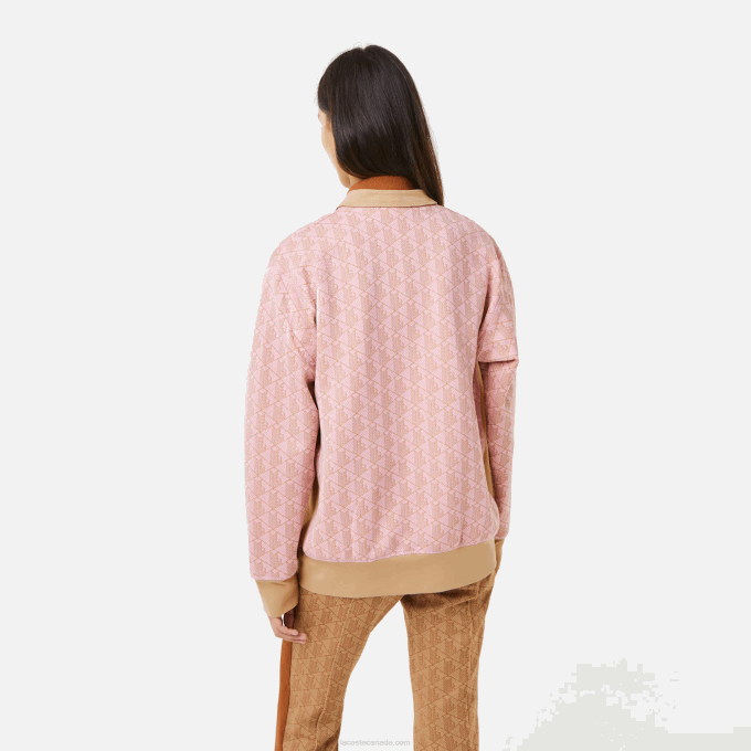 Women Lacoste V0ZN2634 Light Pink Beige NXG Loose Fit Monogram Print Cardigan - Image 3