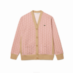 Women Lacoste V0ZN2634 Light Pink Beige NXG Loose Fit Monogram Print Cardigan - Image 4