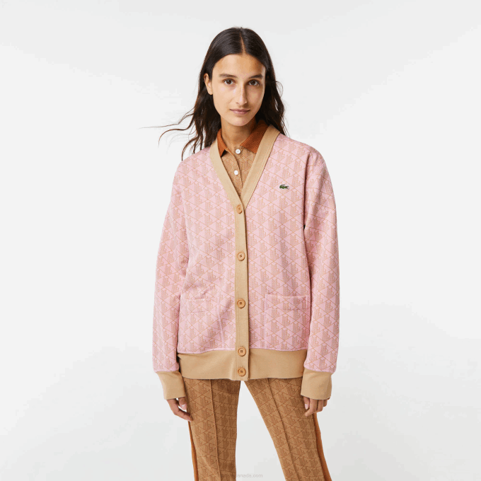 women_lacoste_v0zn2634_light_pink_beige_nxg_loose_fit_monogram_print_cardigan.png Women Lacoste V0ZN2634 Light Pink Beige NXG Loose Fit Monogram Print Cardigan - Image 1