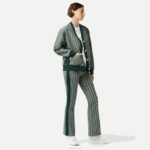 Women Lacoste V0ZN2635 Green Beige 7M4 Loose Fit Monogram Print Cardigan - Image 2