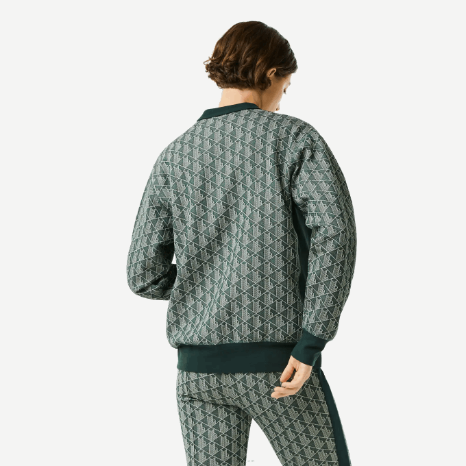 Women Lacoste V0ZN2635 Green Beige 7M4 Loose Fit Monogram Print Cardigan - Image 3