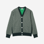 Women Lacoste V0ZN2635 Green Beige 7M4 Loose Fit Monogram Print Cardigan - Image 5