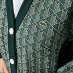 Women Lacoste V0ZN2635 Green Beige 7M4 Loose Fit Monogram Print Cardigan - Image 6