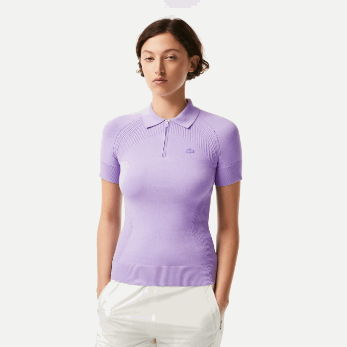 women_lacoste_v0zn2637_purple_gfu_zip_neck_knit_sweater.png Women Lacoste V0ZN2637 Purple GFU Zip Neck Knit Sweater - Image 1