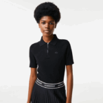 Women Lacoste V0ZN2638 Black 031 Zip Neck Knit Sweater