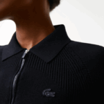 Women Lacoste V0ZN2638 Black 031 Zip Neck Knit Sweater - Image 4