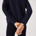 Women Lacoste V0ZN2639 Navy Blue 166 Crew Neck Wool Sweater - Image 4