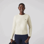 Women Lacoste V0ZN2640 White 70V Crew Neck Wool Sweater