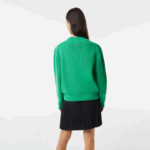 Women Lacoste V0ZN2643 Green LDM Comic Badge V-Neck Wool Sweater - Image 3