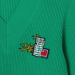 Women Lacoste V0ZN2643 Green LDM Comic Badge V-Neck Wool Sweater - Image 4
