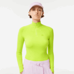 Women Lacoste V0ZN2645 Yellow 90V Zip Neck Sweater