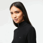 Women Lacoste V0ZN2646 Black 031 Zip Neck Sweater - Image 2