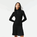 Women Lacoste V0ZN2646 Black 031 Zip Neck Sweater