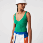 Women Lacoste V0ZN2647 Green LDM Seamless Ribbed Knit Tank Top
