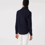Women Lacoste V0ZN2649 Navy Blue 166 French Collar Cotton Pique Shirt - Image 3