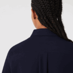 Women Lacoste V0ZN2649 Navy Blue 166 French Collar Cotton Pique Shirt - Image 4