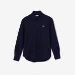 Women Lacoste V0ZN2649 Navy Blue 166 French Collar Cotton Pique Shirt - Image 5